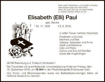 Traueranzeige von Elisabeth Paul von HNA