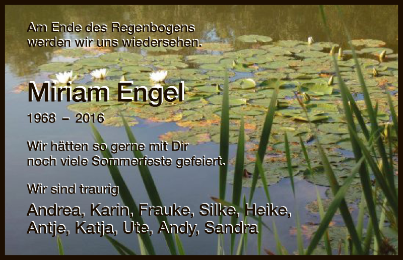  Traueranzeige für Miriam Engel vom 17.09.2016 aus HNA