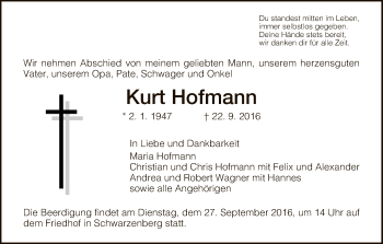 Traueranzeige von Kurt Hofmann von HNA