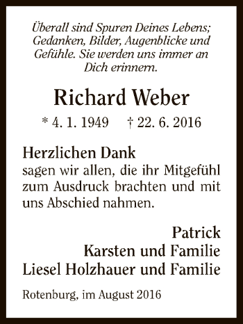 Traueranzeige von Richard Weber von HNA