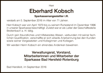 Traueranzeige von Eberhard Kobsch von HNA