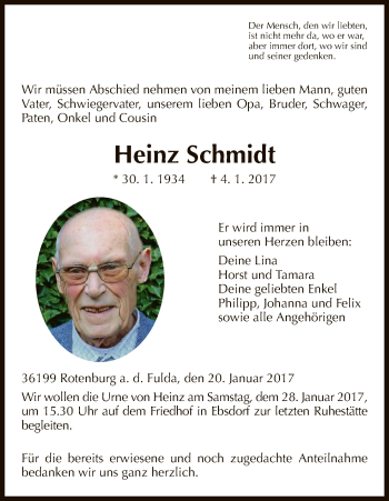 Traueranzeige von Heinz Schmidt von HNA