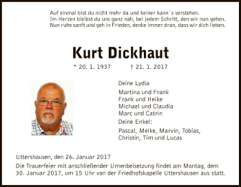 Traueranzeige von Kurt Dickhaut von HNA