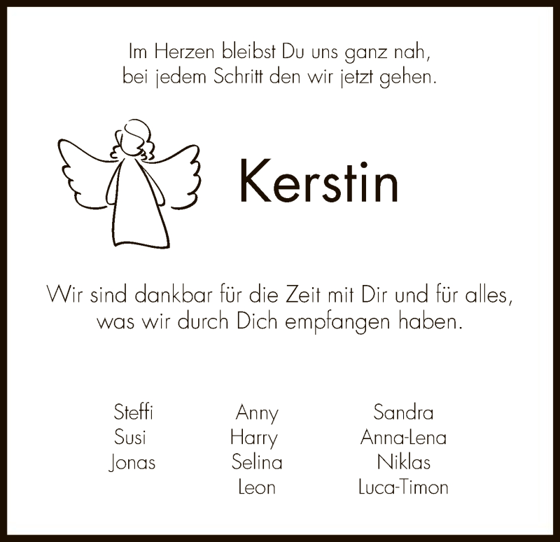 Traueranzeige für Kerstin Rössel vom 10.01.2017 aus HNA