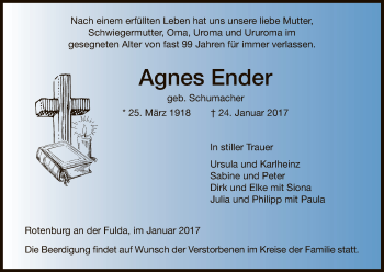Traueranzeige von Agnes Ender von HNA