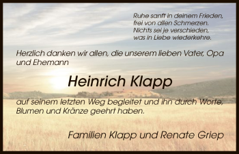 Traueranzeige von Heinrich Klapp von HNA