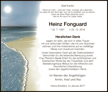 Traueranzeige von Heinz Fonguard von HNA