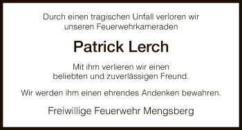 Traueranzeige von Patrick Lerch von HNA