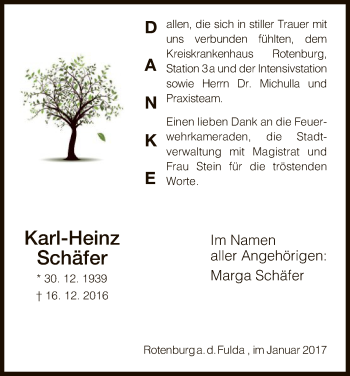 Traueranzeige von Karl-Heinz Schäfer von HNA