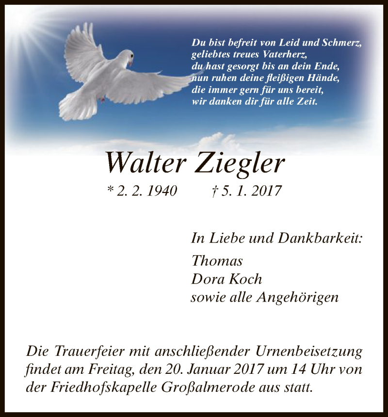 Traueranzeigen von Walter Ziegler Trauer.HNA.de