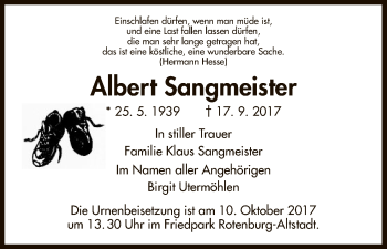 Traueranzeige von Albert Sangmeister von HNA