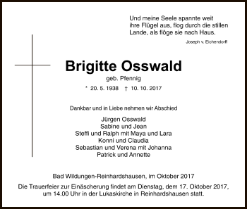 Traueranzeige von Brigitte Osswald von HNA