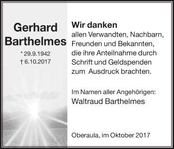 Traueranzeige von Gerhard Barthelmes von etm