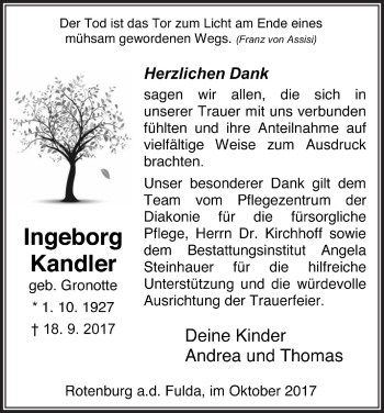 Traueranzeige von Ingeborg Kandler von etm