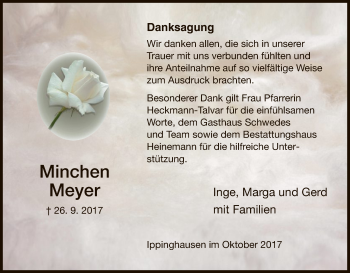Traueranzeige von Minchen Meyer von HNA