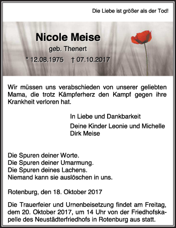 Traueranzeige von Nicole Meise von etm
