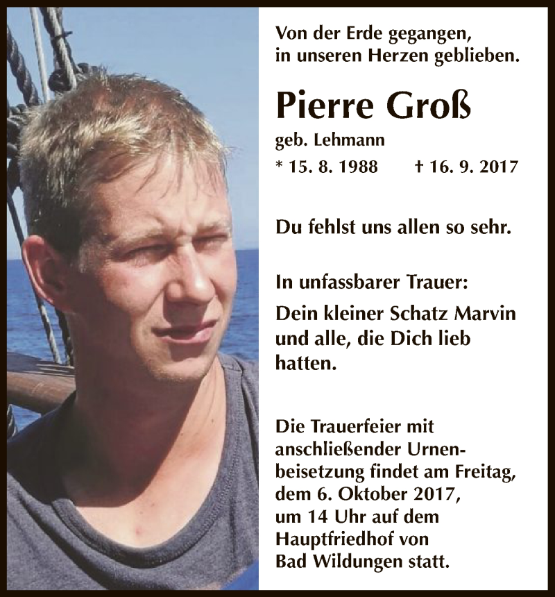 Traueranzeige für Pierre Groß vom 03.10.2017 aus HNA