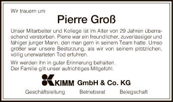 Traueranzeige von Pierre Groß von HNA