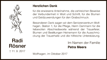 Traueranzeige von Radi Rösner von HNA
