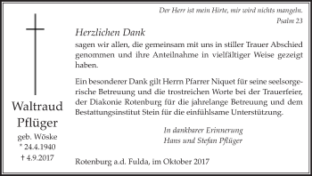 Traueranzeige von Waltraud Pflüger von etm