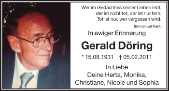 Traueranzeige von Gerald Döring von HNA