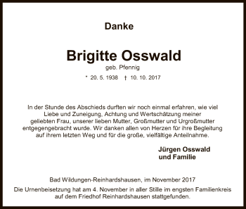 Traueranzeige von Brigitte Osswald von HNA