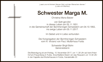 Traueranzeige von Christina Maria Balzer von HNA