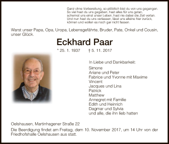 Traueranzeige von Eckhard Paar von HNA