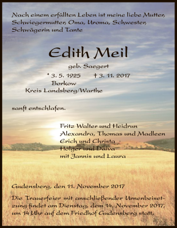 Traueranzeige von Edith Meil von HNA