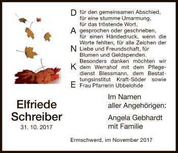 Traueranzeige von Elfriede Schreiber von HNA