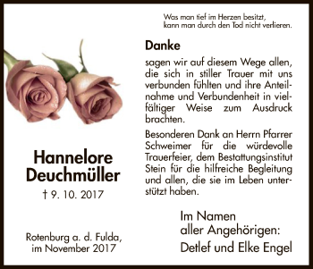 Traueranzeige von Hannelore Deuchmüller von HNA