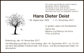 Traueranzeige von Hans Dieter Deist von HNA