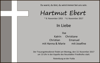 Traueranzeige von Hartmut Ebert von HNA