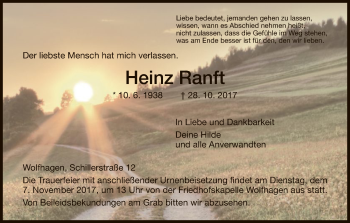 Traueranzeige von Heinz Ranft von HNA