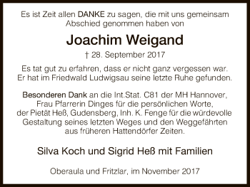 Traueranzeige von Joachim Weigand von HNA