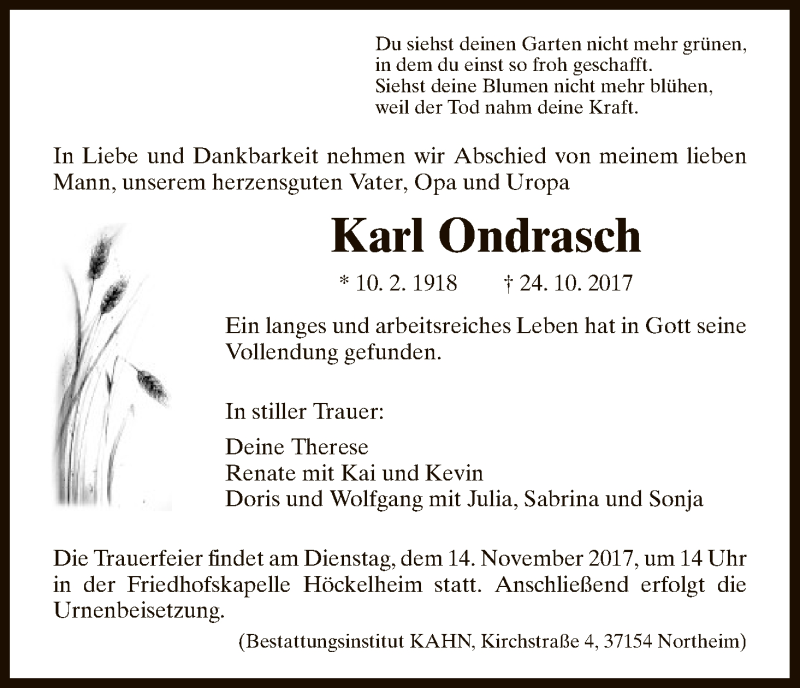 Traueranzeigen Von Karl Ondrasch Trauer Hna De