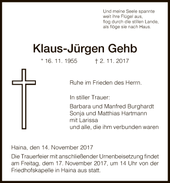 Traueranzeige von Klaus-Jürgen Gehb von HNA