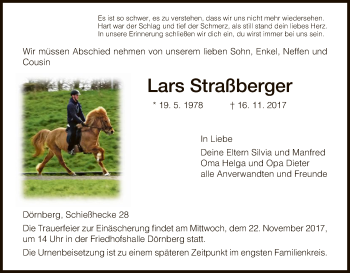 Traueranzeige von Lars Straßberger von HNA