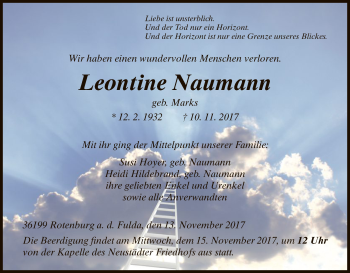 Traueranzeige von Leontine Naumann von HNA
