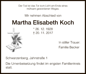 Traueranzeige von Martha Elisabeth Koch von HNA