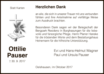 Traueranzeige von Ottilie  Pauser von HNA