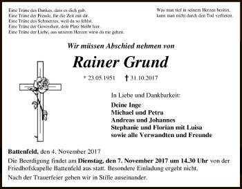 Traueranzeige von Rainer Grund von HNA