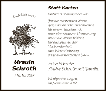 Traueranzeige von Ursula Schroth von HNA