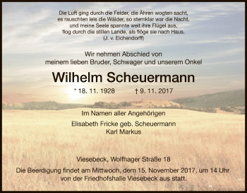 Traueranzeige von Wilhelm Scheuermann von HNA