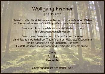 Traueranzeige von Wolfgang Fischer von HNA