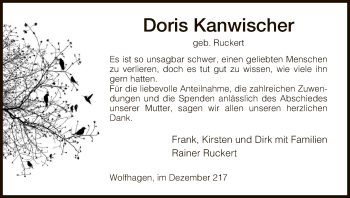 Traueranzeige von Doris Kanwischer von HNA