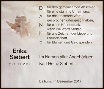 Traueranzeige von Erika Siebert von HNA