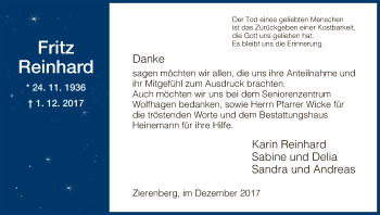 Traueranzeige von Fritz Reinhard von HNA
