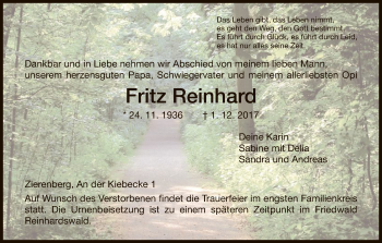 Traueranzeige von Fritz Reinhard von HNA