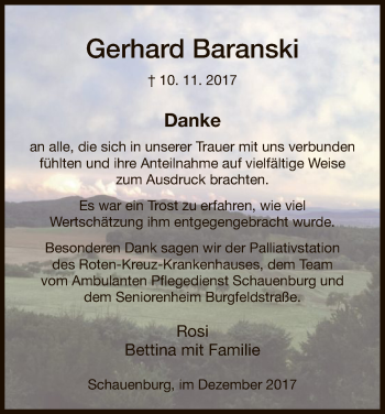 Traueranzeige von Gerhard Baranski von HNA